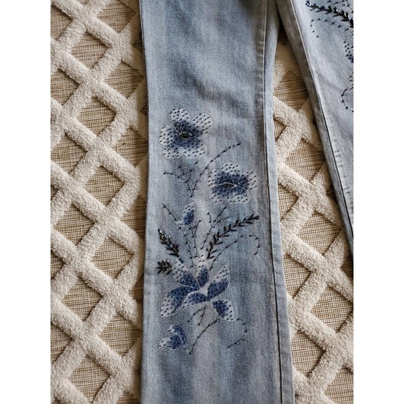 Vintage Y2K 90's Beaded Embroidered Wide Leg Jeans Size 9/10 Flaw - Picture 3 of 12